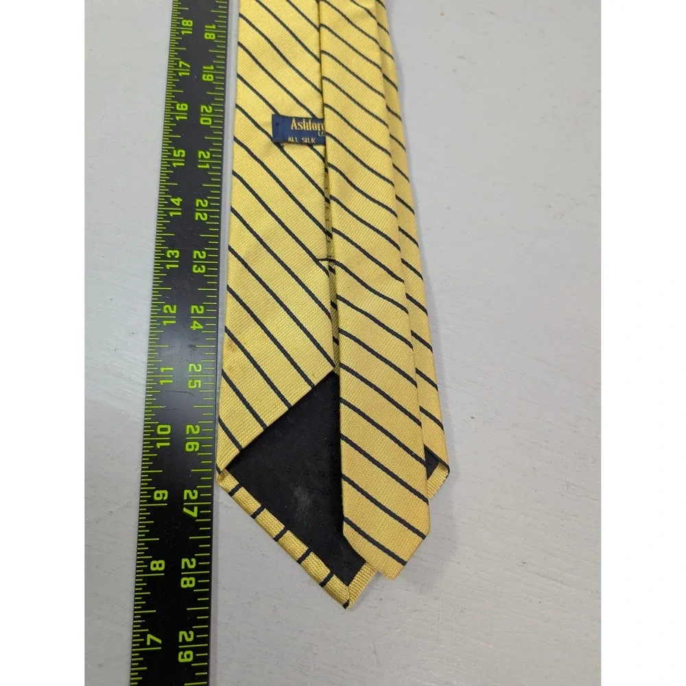 Vintage‎ Ashford & Brooks London Stripe Handmade Silk Neck Tie Yellow Black NEW
